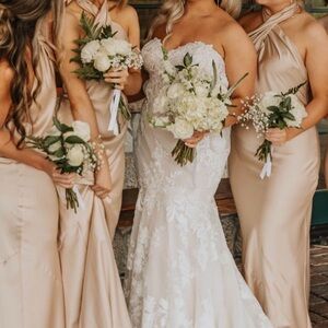 Elegant Jasmine Luxe Satin Champagne Halter Bridesmaid Dress